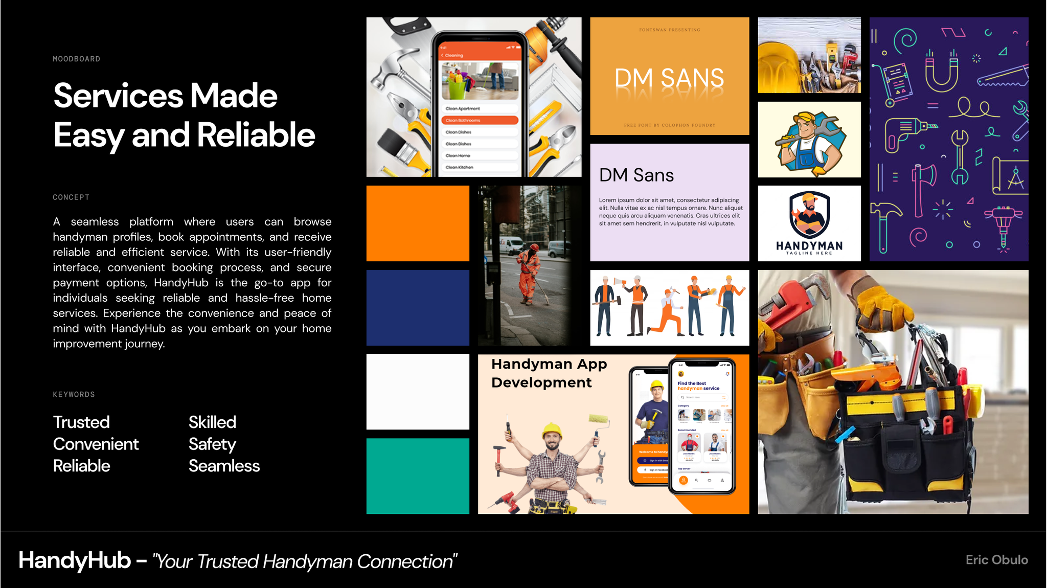 HandyHub moodboard with orange and blue visual direction
