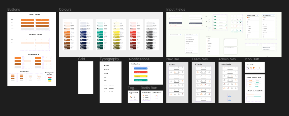 HandyHub style guide showing colors, typography, and interface components