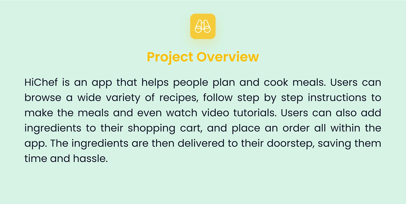 HiChef project overview screens