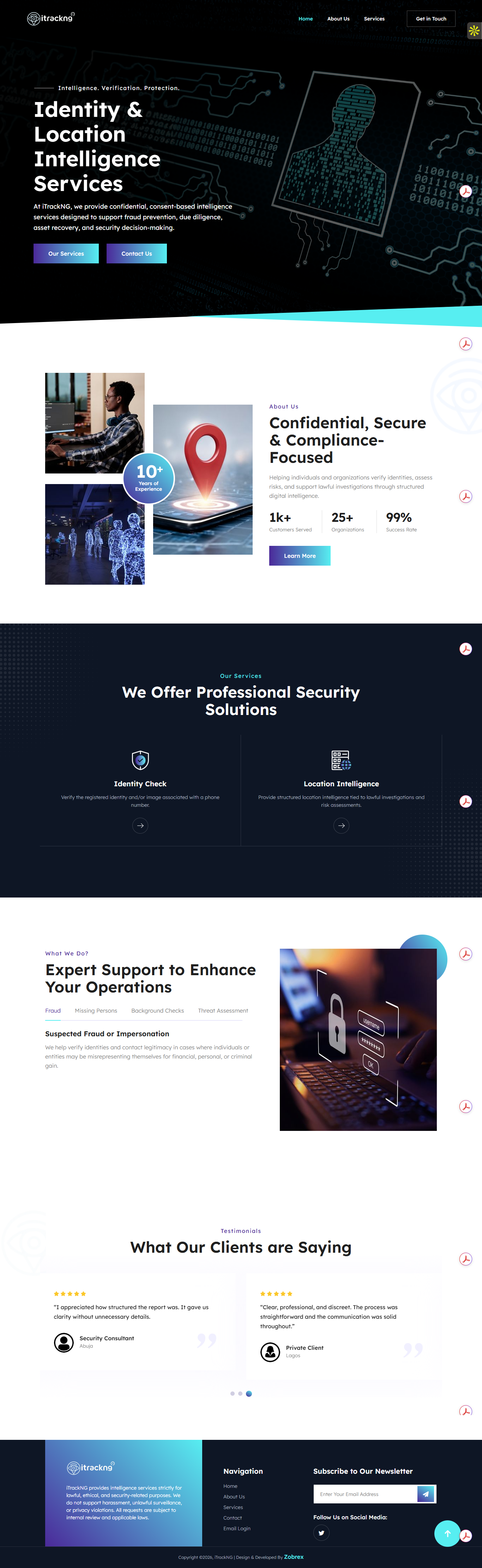 Full-page screenshot of itrackng.com
