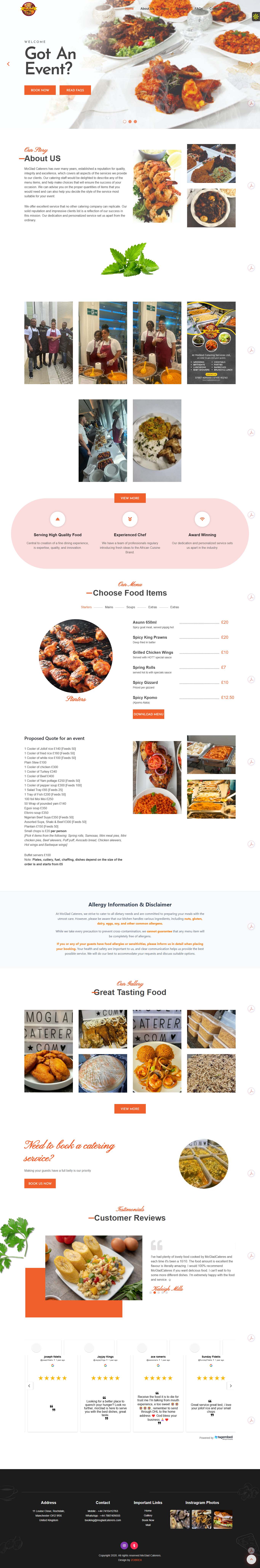 Moglad Caterers website screenshot