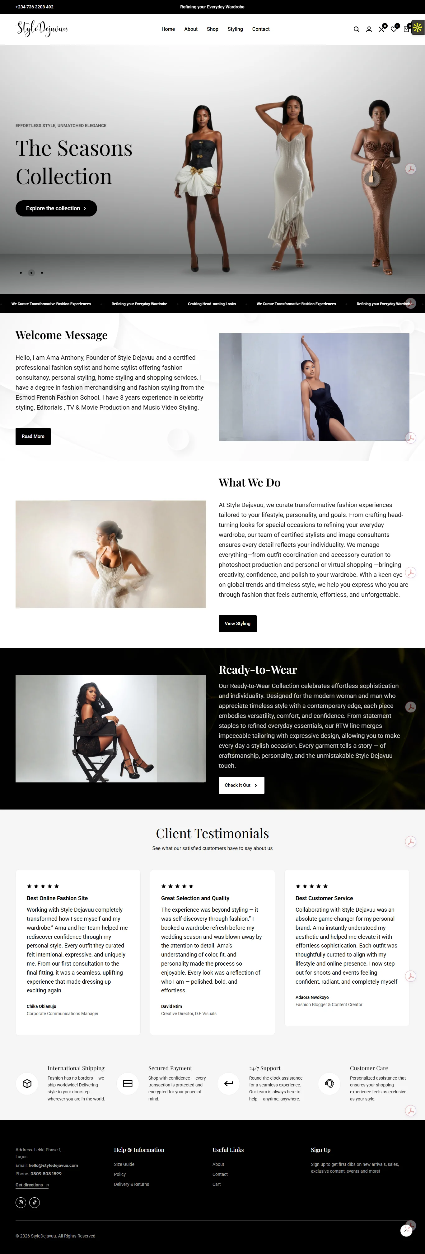 Full-page screenshot of styledejavuu.ng